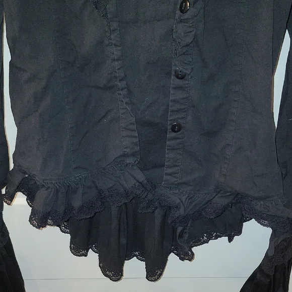 Gothic Ruffled Long Sleeve Blouse with Jabot Collar - Picture 2 of 6
